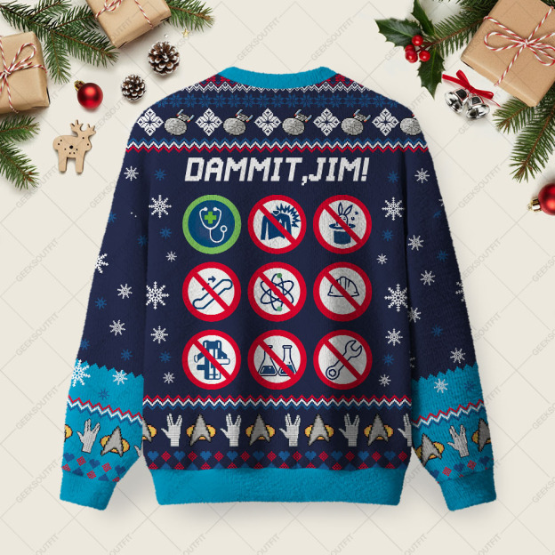 Alternative view of Dammit Jim Ugly Christmas Fuzzy Fleece Sweatshirt