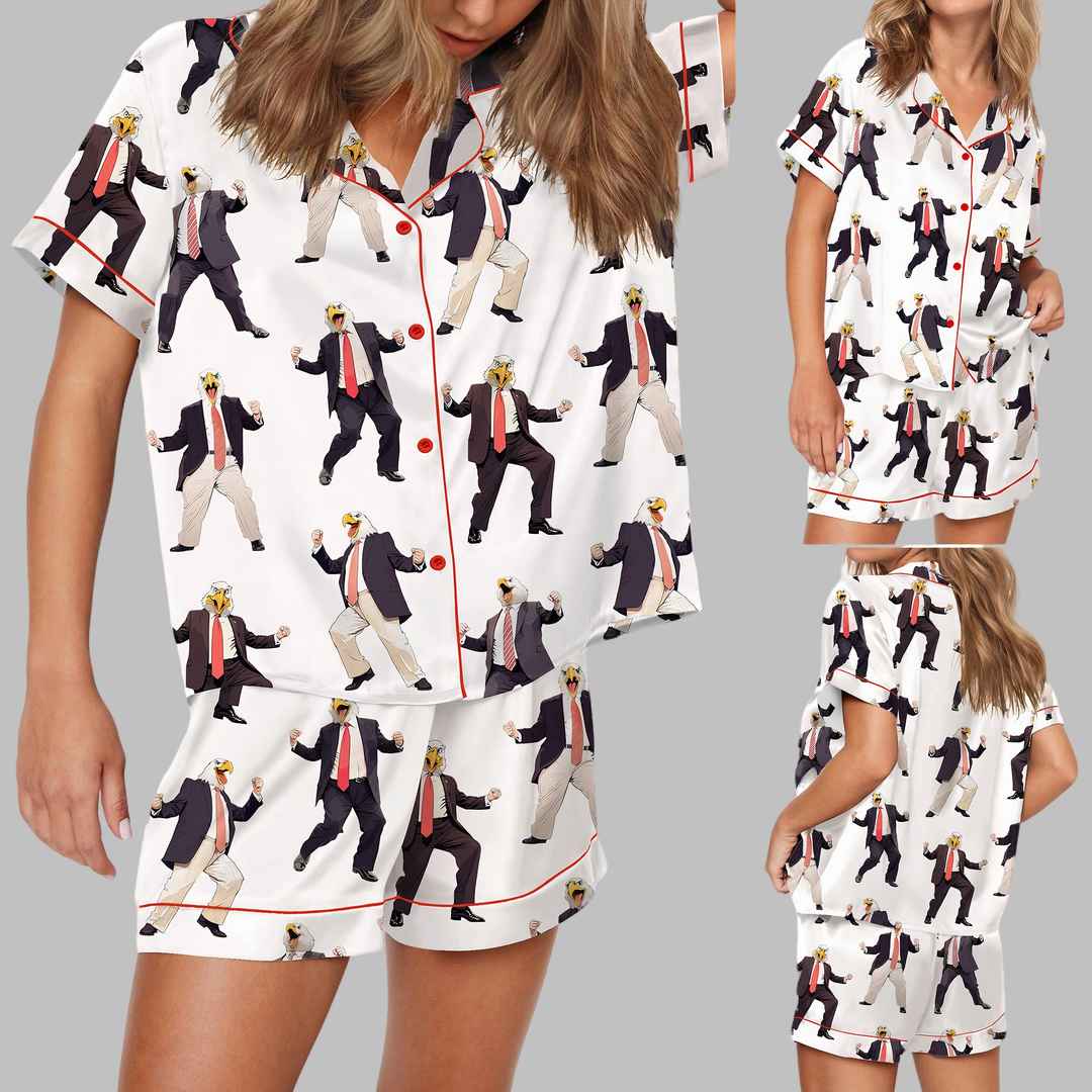 Dancing American Eagle Man Satin Pajama Set