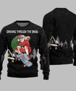Dashing Through The Snow Skateboarding Santa Ugly Sweater 2025 Christmas 