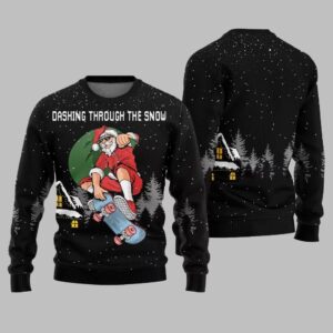 Dashing Through The Snow Skateboarding Santa Ugly Sweater 2025 Christmas - Grishko.com