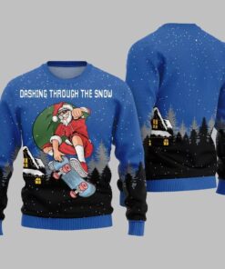 Alternative view of Dashing Through The Snow Skateboarding Santa Ugly Sweater 2025 Christmas 