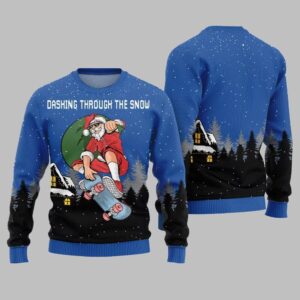 Alternative view of Dashing Through The Snow Skateboarding Santa Ugly Sweater 2025 Christmas - Grishko.com
