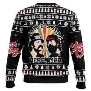 Alternative view of Dave's Not Here Man Cheech and Chong Ugly Christmas Sweater