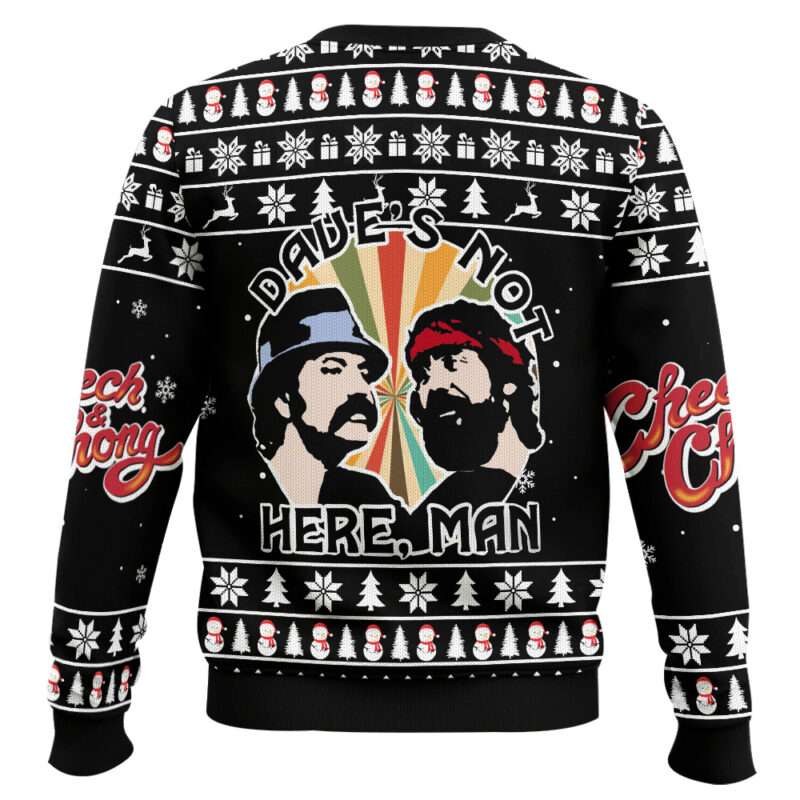 Alternative view of Dave's Not Here Man Cheech and Chong Ugly Christmas Sweater