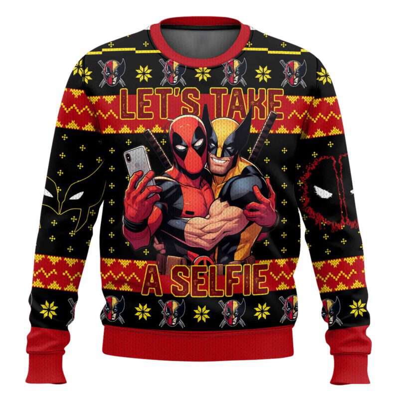 Deadpool And Wolverine Let's Take A Selfie Ugly Christmas Sweater