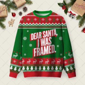 Dear Santa I Was Framed Ugly Christmas Fuzzy Fleece Sweatshirt