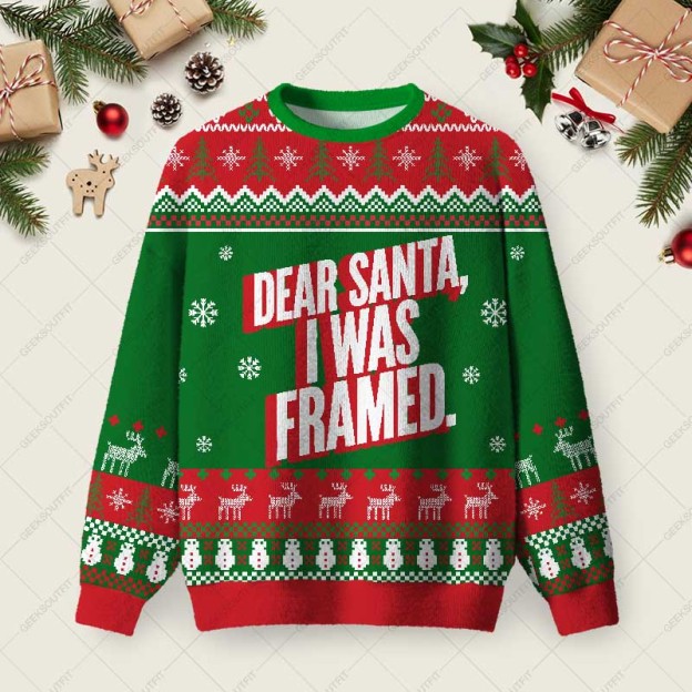 Dear Santa I Was Framed Ugly Christmas Fuzzy Fleece Sweatshirt