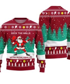 Alternative view of Deck The Hall Pickleball Santa Ugly Christmas Sweater 