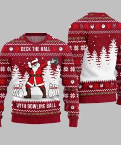 Deck The Hall Santa With Bowling Ball Ugly Sweater Christmas 