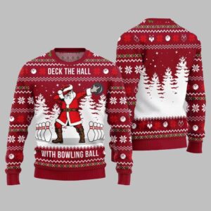 Deck The Hall Santa With Bowling Ball Ugly Sweater Christmas - Grishko.com