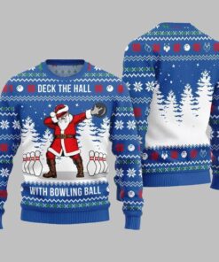 Alternative view of Deck The Hall Santa With Bowling Ball Ugly Sweater Christmas 