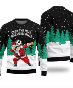 Alternative view of Deck The Halls With Pickleball Santa Christmas Sweater 