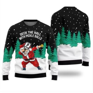 Deck The Halls With Pickleball Santa Christmas Sweater - Grishko.com