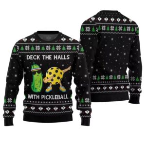 Deck The Halls With Pickleball Ugly Christmas Sweater - Grishko.com