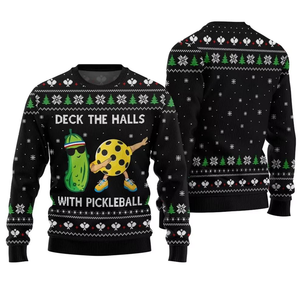 Alternative view of Deck The Halls With Pickleball Ugly Christmas Sweater - Grishko.com