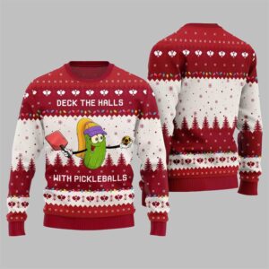 Deck the Halls with Pickleballs Ugly Xmas Sweater - Grishko.com