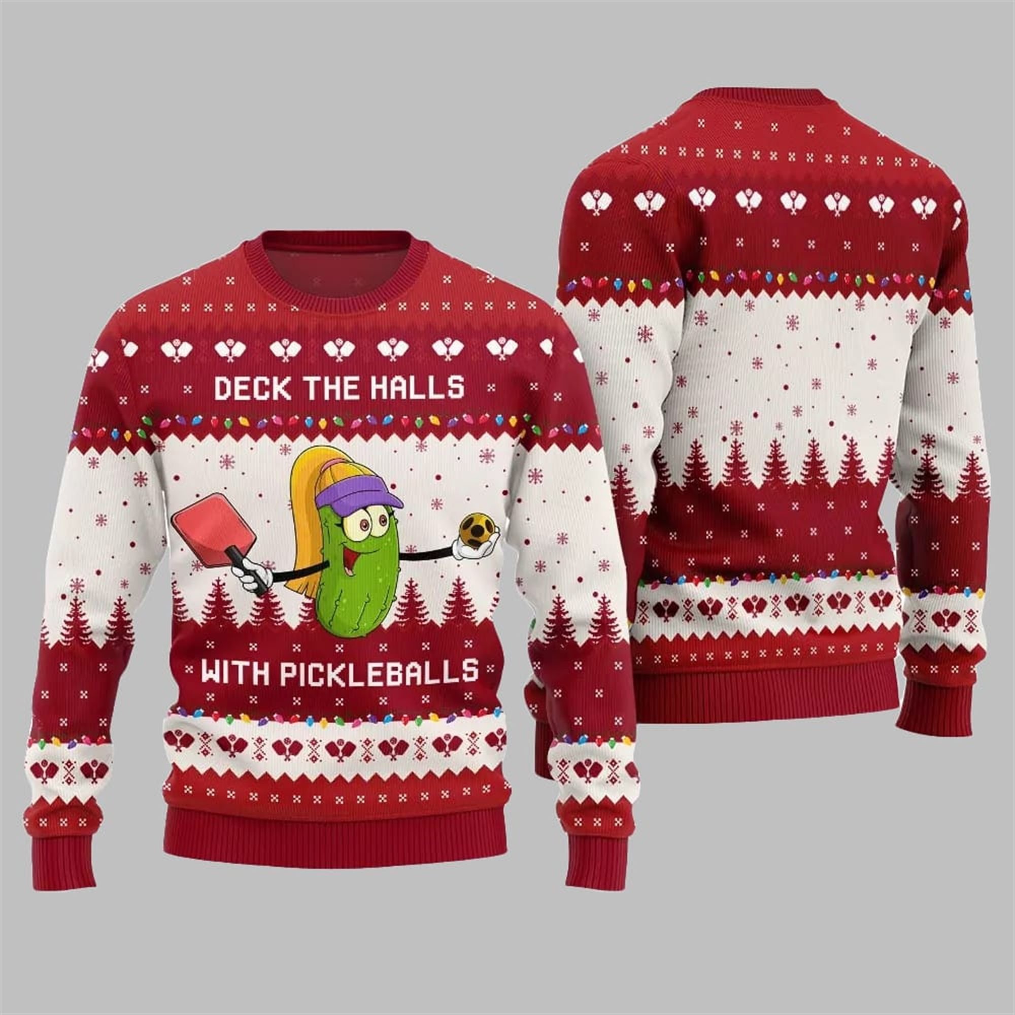 Deck the Halls with Pickleballs Ugly Xmas Sweater - Grishko.com