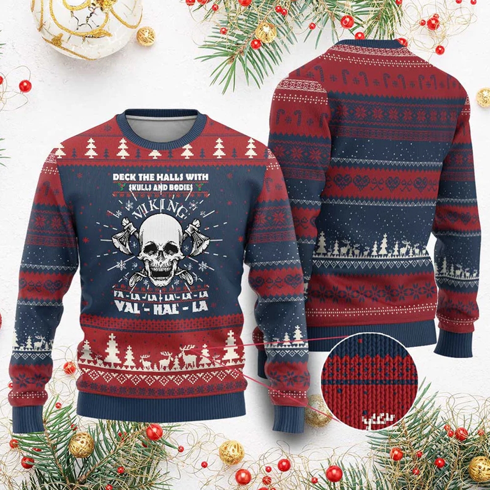 Deck The Halls With Skulls And Bodies Ugly Christmas Sweater - Grishko.com