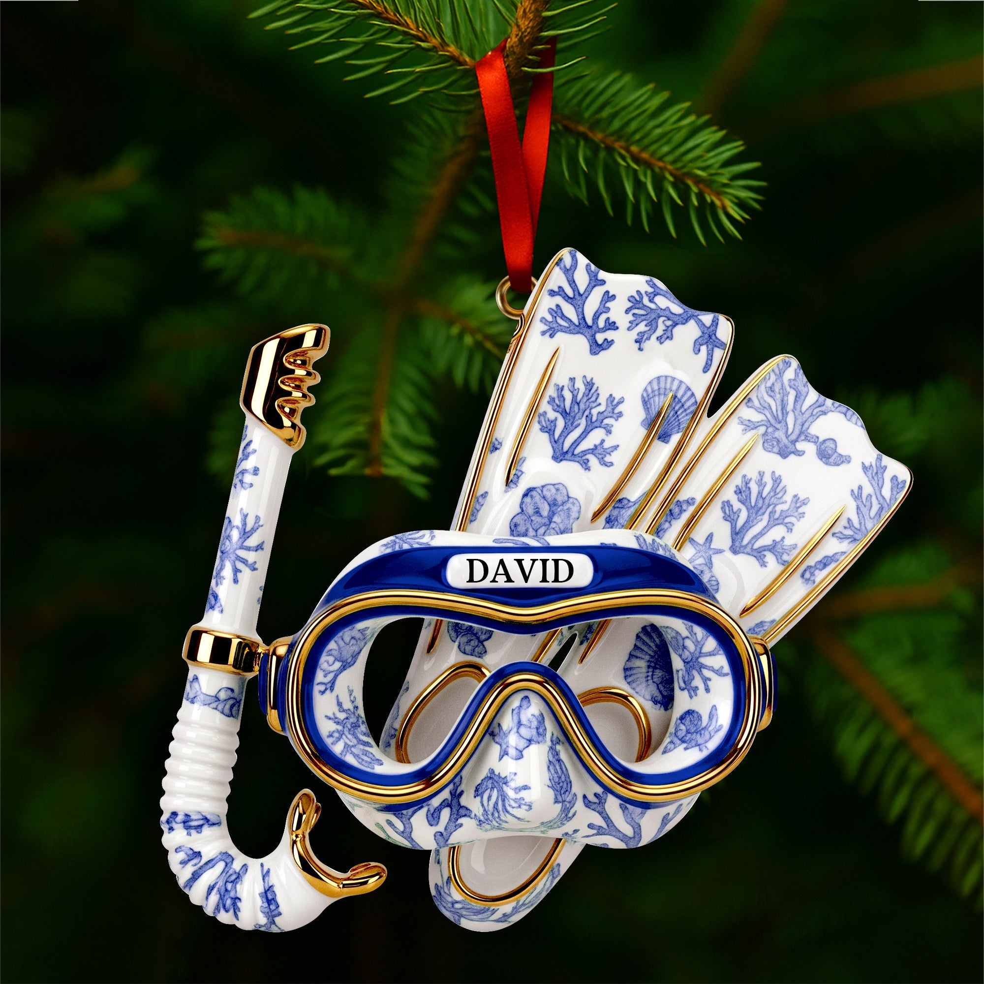 Alternative view of Deep Sea Diver's Toile Christmas Ornament - Personalized Gifts For Scuba Diving Lovers 03PGLU201025