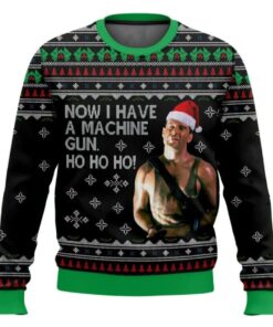 Die Hard Ho Ho Ho Machine Gun Christmas Ugly Sweater