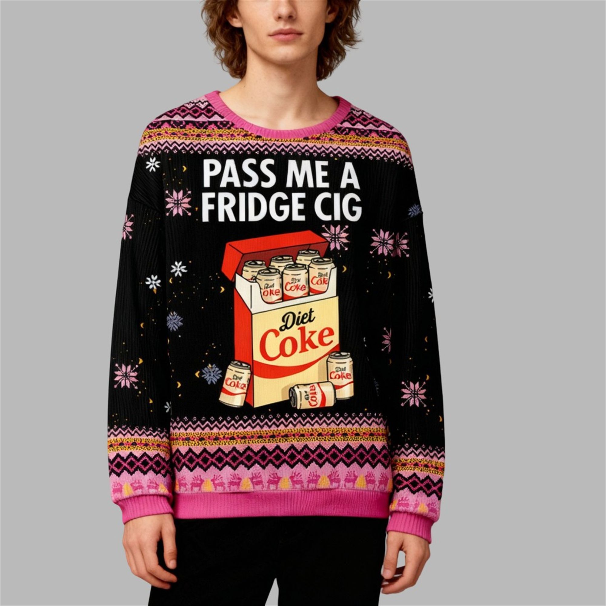 Diet Coke Pass Me A Fridge Cigarette Ugly Sweater 2025 Christmas - Grishko.com - Image 3