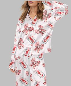 Diet Drinks Pink Bow Coquette Satin Pajama Set