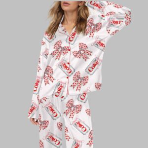Diet Drinks Pink Bow Coquette Satin Pajama Set