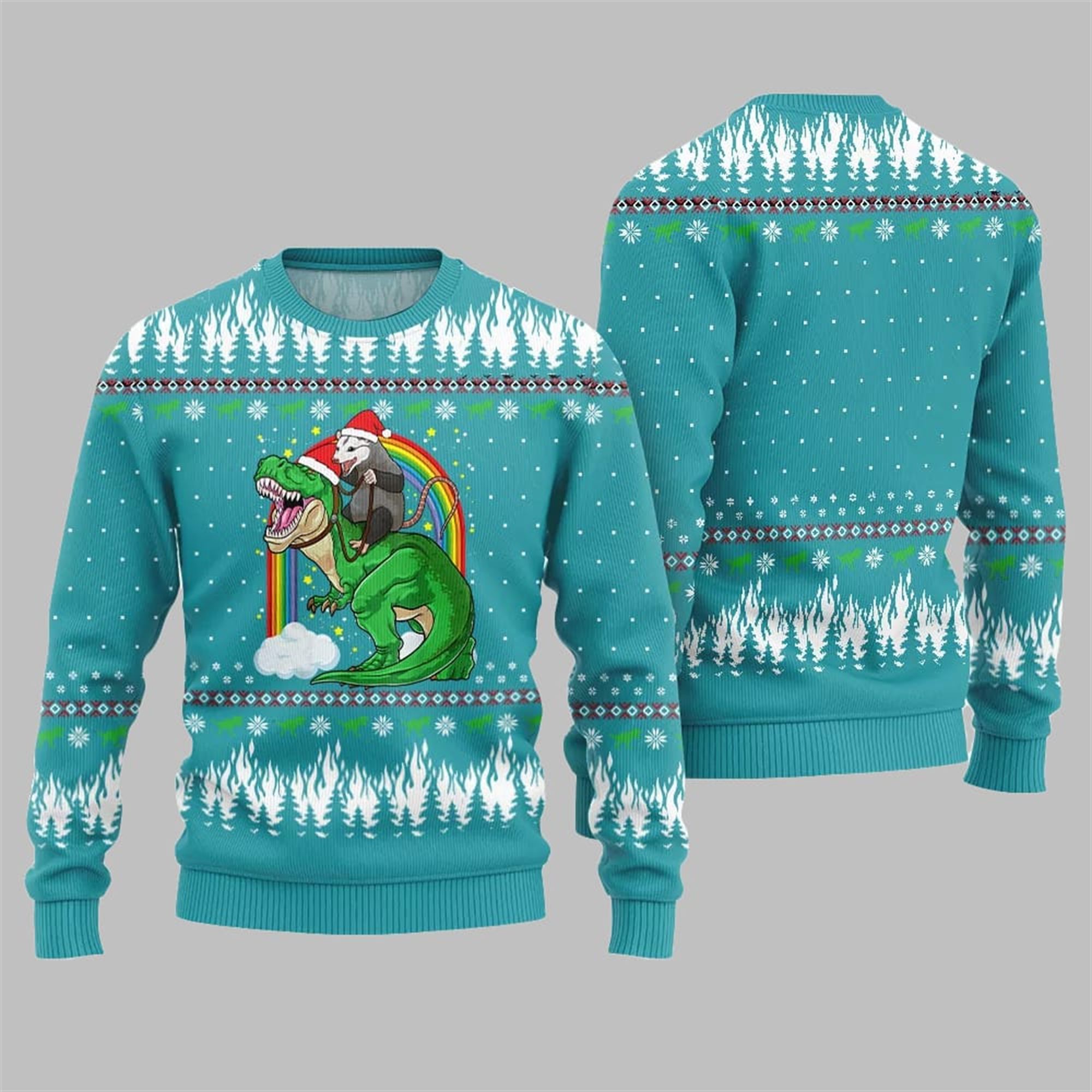 Dinosaur And Opossum Ugly Sweater 2025 Christmas - Grishko.com