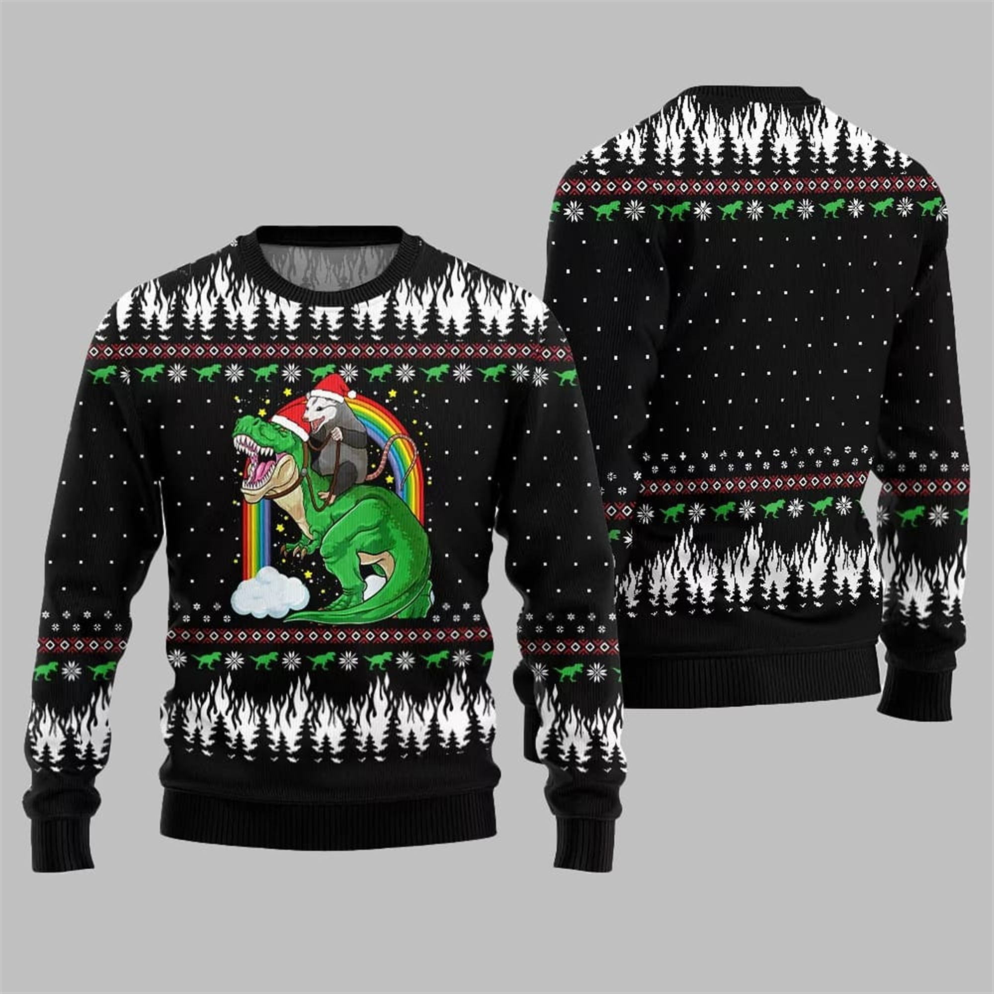 Alternative view of Dinosaur And Opossum Ugly Sweater 2025 Christmas - Grishko.com