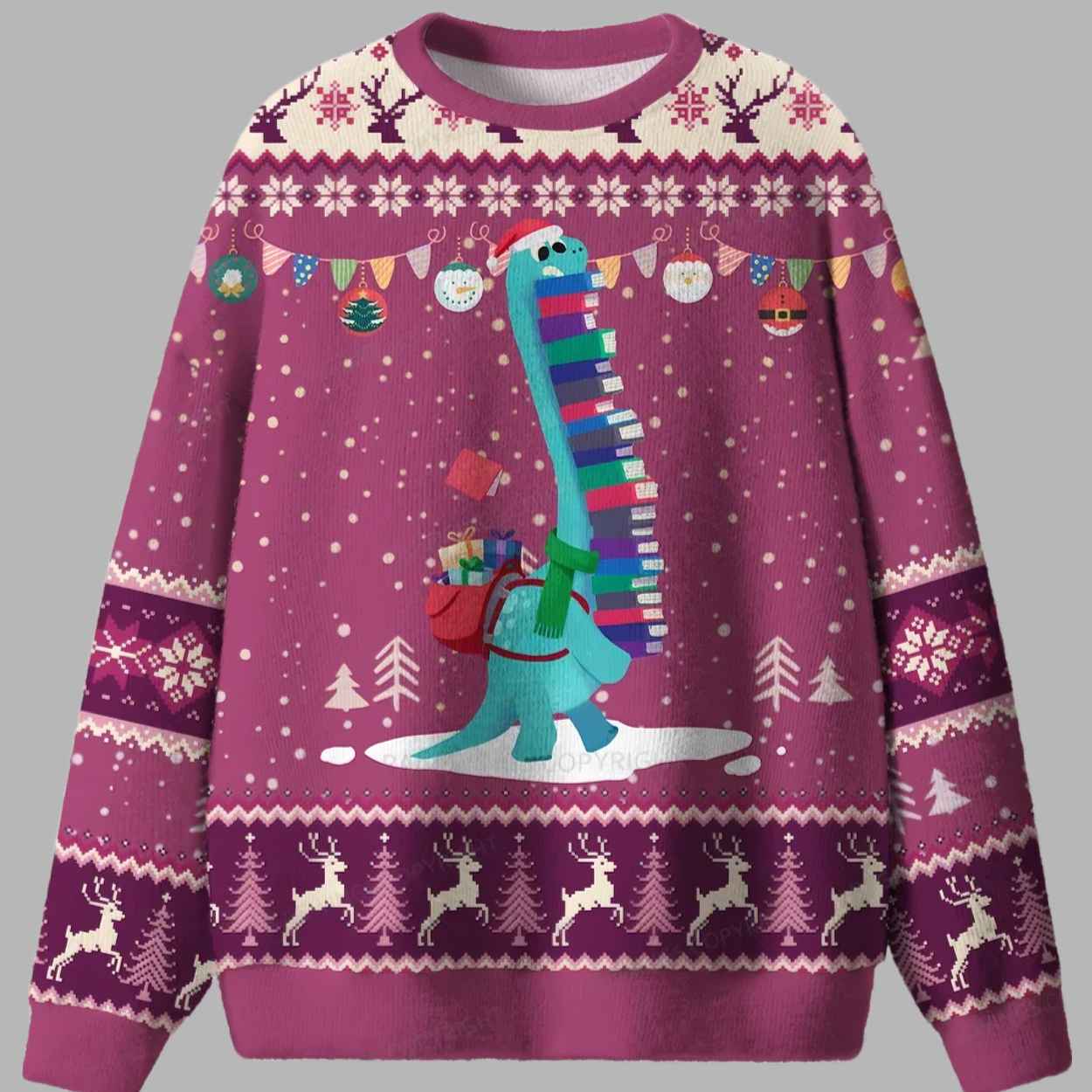 Dinosaur Books Ugly Christmas Sweater - gullprint.com