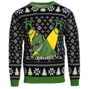 DJ T-Rex Print Ugly Christmas Sweatshirt - Grishko.com