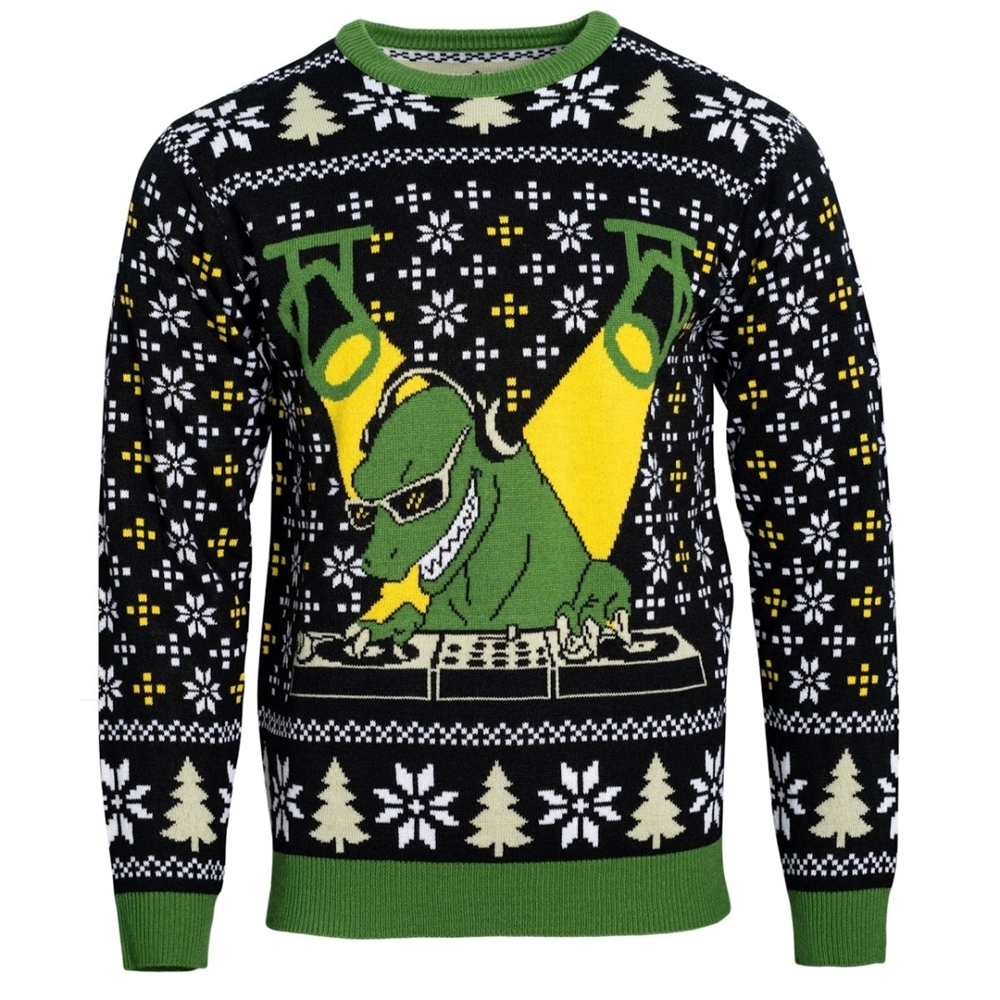 DJ T-Rex Print Ugly Christmas Sweatshirt - Grishko.com