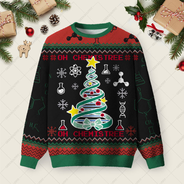 DNA Tree Ugly Christmas Fuzzy Fleece Sweatshirt