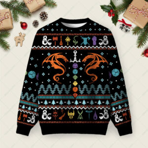 DND Dragon Dice Weapon Black Ugly Christmas Fuzzy Fleece Sweatshirt
