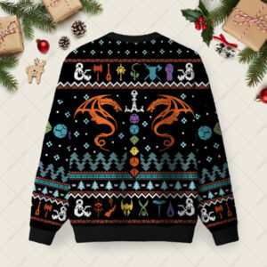 Alternative view of DND Dragon Dice Weapon Black Ugly Christmas Fuzzy Fleece Sweatshirt