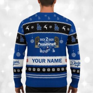 Alternative view of Dodger Back 2 Back World Series 2025 Champions Christmas Ugly Sweater