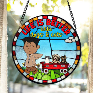 Alternative view of Dog, Cat Stained Glass Ornament Personalized Gifts For Pet Lovers