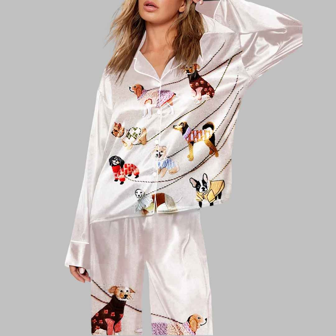 Dog Imitation Embroidery Art Print Pajama Set