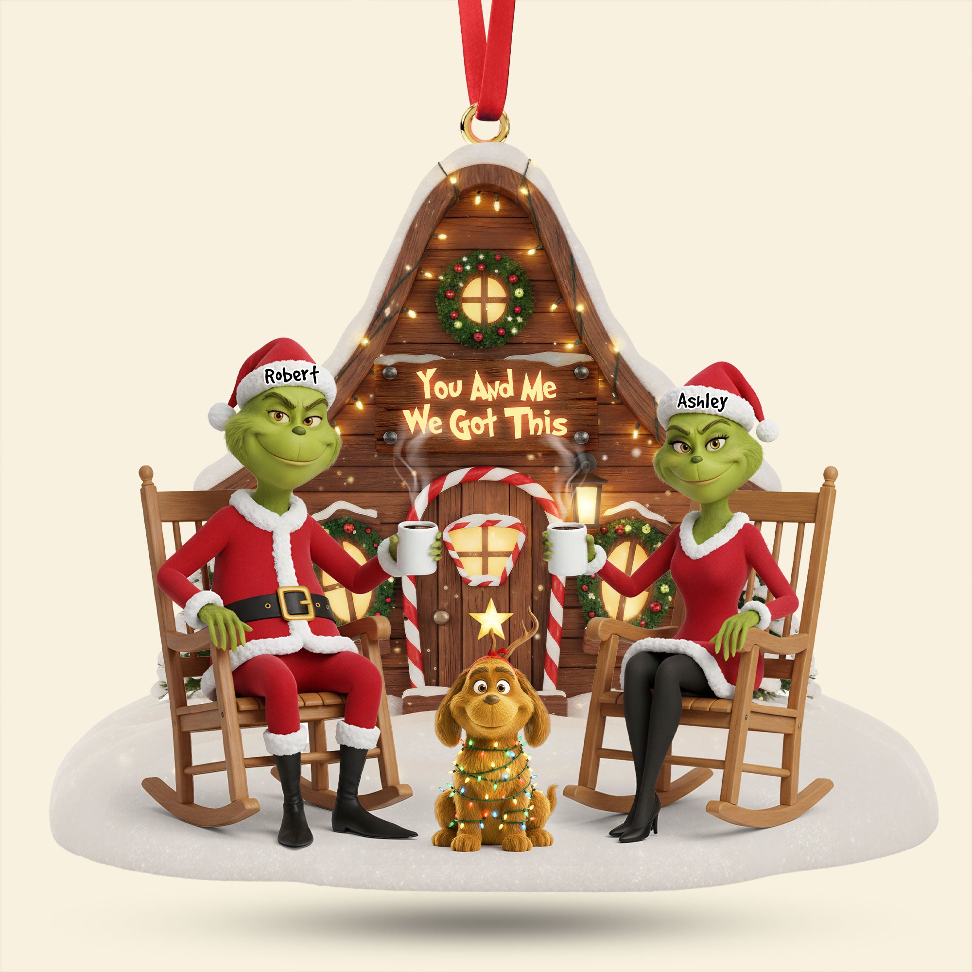 Dog Lover Green Monster Couple Ornament - Personalized Gift For Couple Christmas Ornament 03OHTI171025 - Image 4