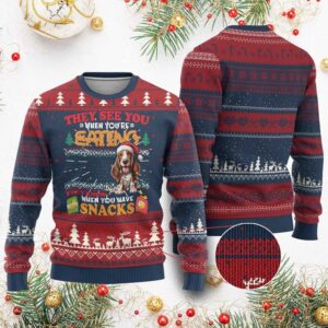 Dog They See You When You're Eating They Know When You Have Snack Ugly Christmas Sweater - Grishko.com