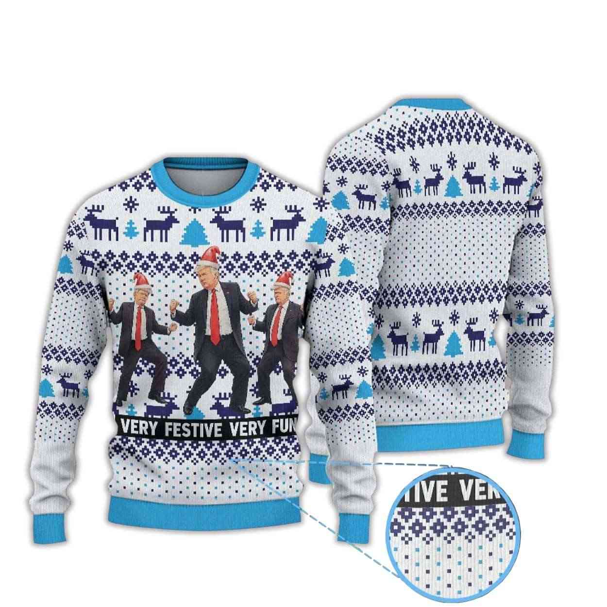 Donald Trump Dancing Santa Hat Very Festive Very Fun Ugly Christmas Sweater