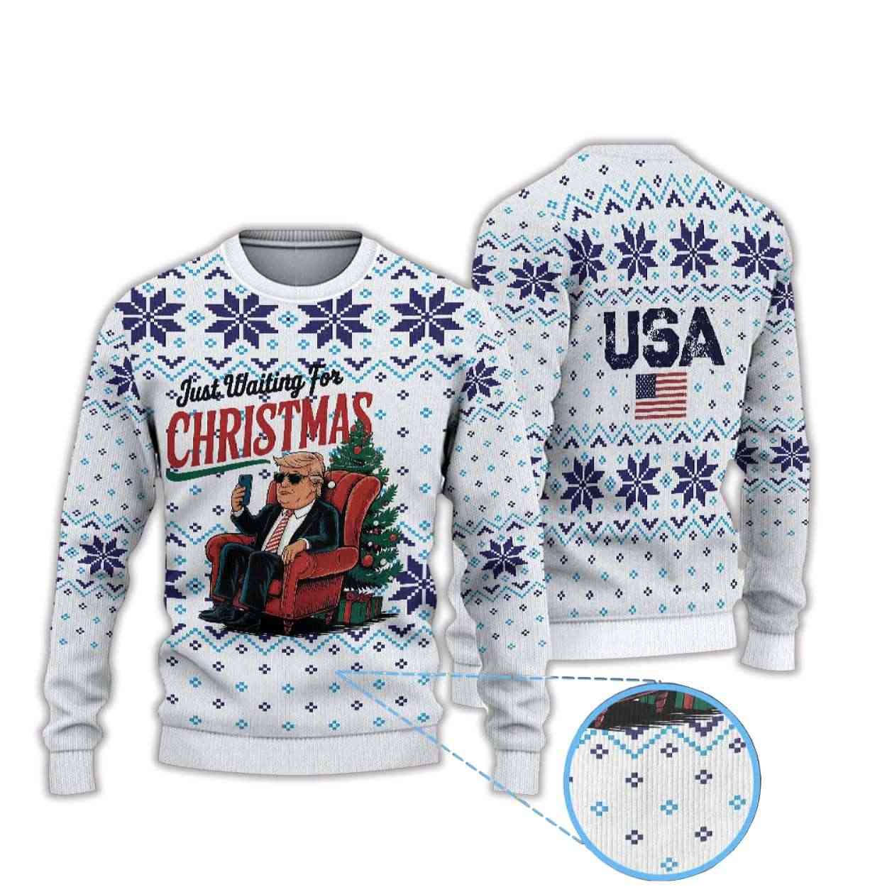 Donald Trump Just Waiting for Christmas Ugly Christmas Sweater