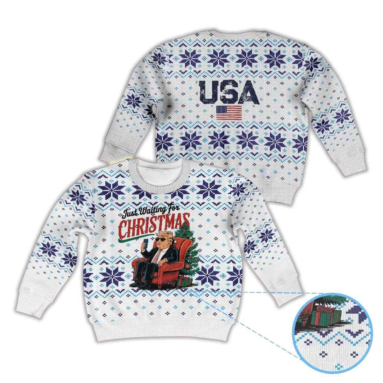 Alternative view of Donald Trump Just Waiting for Christmas Ugly Christmas Sweater