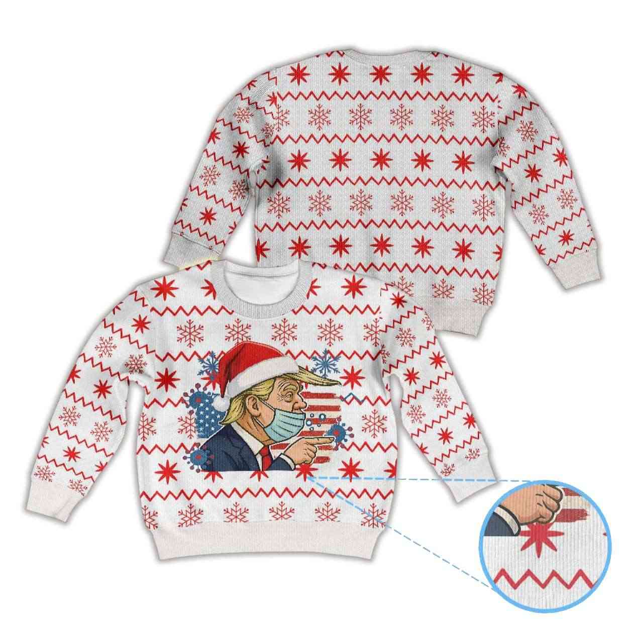 Alternative view of Donald Trump Santa Hat Face Mask American Flag Ugly Christmas Sweater
