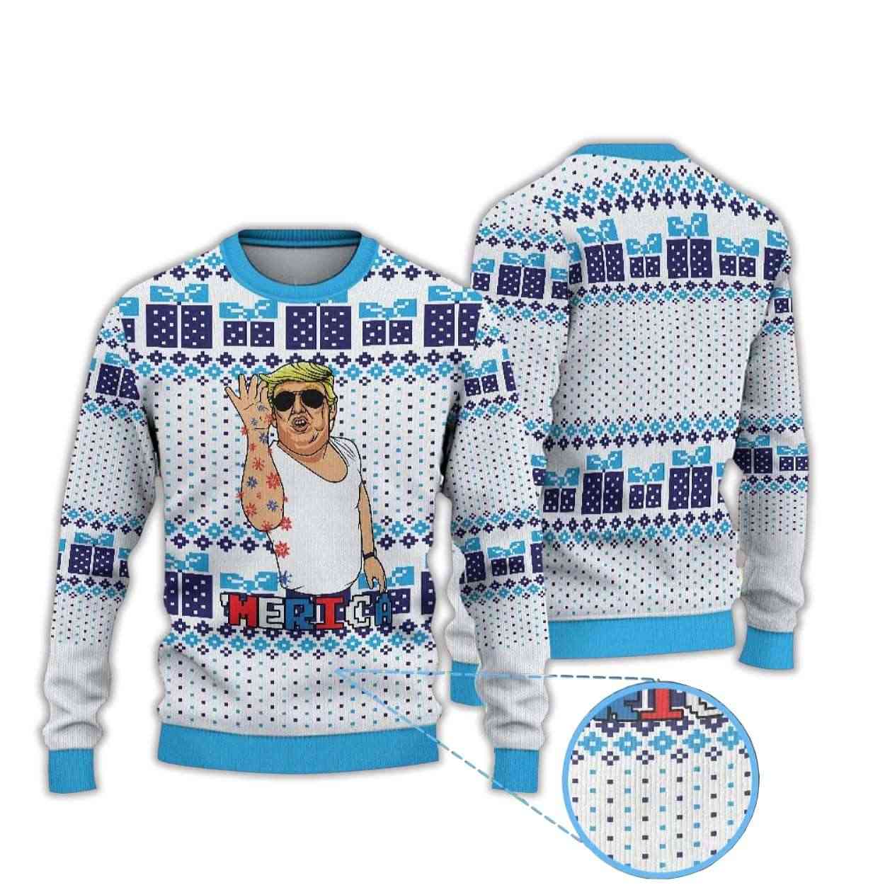 Donald Trump Tattoo Sleeveless Merica Ugly Christmas Sweater