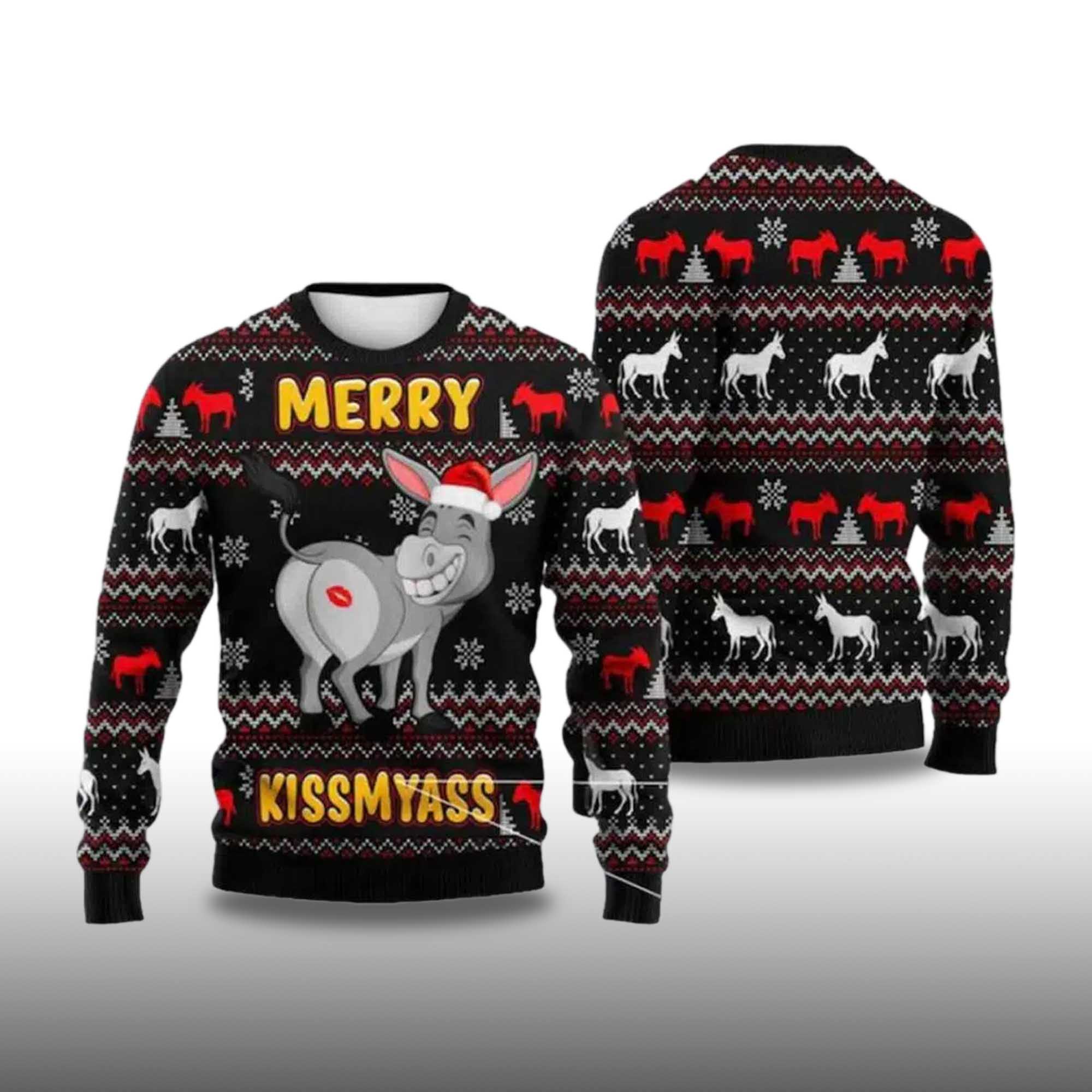 Alternative view of Donkey Merry Kissmyass Ugly Christmas Sweater 2025