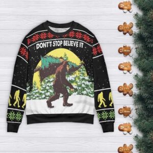 Alternative view of Don't Stop Believin' Bigfoot Ugly Christmas Sweater