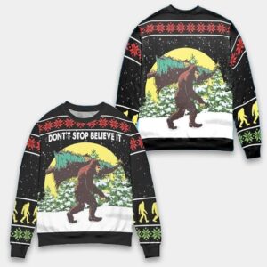 Don't Stop Believin' Bigfoot Ugly Christmas Sweater