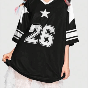 Women's Jersey Shirts Y2K Graphic Tees Streetwear Cute Football Jerseys Oversized T-Shirt Tops