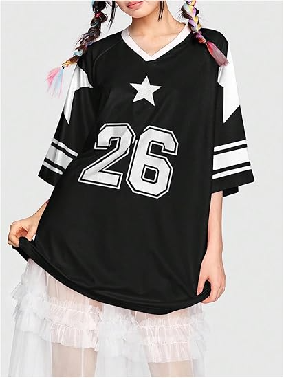 Women's Jersey Shirts Y2K Graphic Tees Streetwear Cute Football Jerseys Oversized T-Shirt Tops